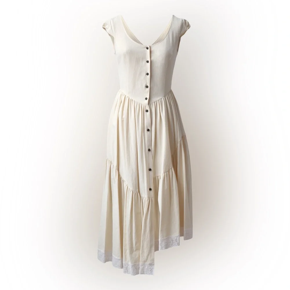 Claudette Dress In Cream Organic Kala Cotton - Picture 3 of 4